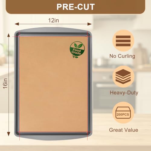 200 Pcs Parchment Paper Sheets 12x16 In, Precut Parchment Paper for Baking - size: 12x16in-200pcs
