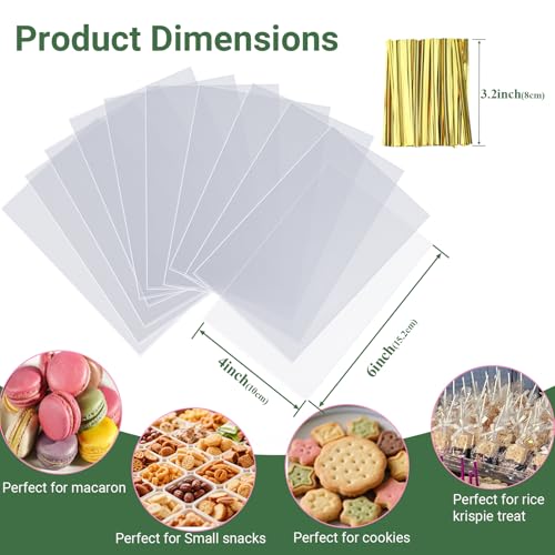 ROSPAKTEK 100 Pcs 4x6 Inch Clear Rice Krispie Treat Bags - Rice Kit Cakesicle Bags for Marshmallow, Macaron Pop, Candy, Apple Cookies, Cake Ore Pop Packaging (Individually Wrapped) - color: Clear 4x6 Inch-100