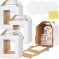 3 Pack Tall Cake Box for Tier Cake with Cake Board, 12 x 12 x 14 Inch Large Tiered Cake Carriers with Clear Windows & Handle, Disposable Bakery Take Out Transport Container for Birthday Wedding Party