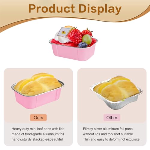 mini loaf pans with lids and spoons 50 Pack,5.5 oz Rectangle mini individual cake tins Disposable Small Aluminum Foil Baking pans(50, Pink) - color: Pink