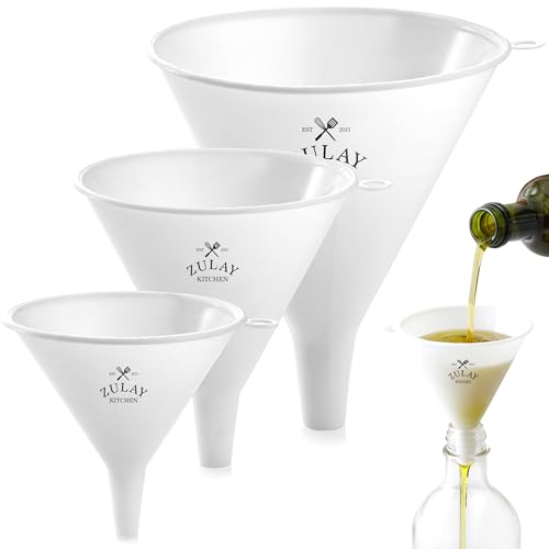 Zulay Kitchen 3-Piece Funnel Set, for Kitchen Use Filling Bottles, Plastic