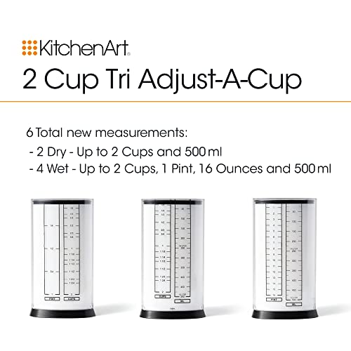 KitchenArt 1 & 2 Cup Tri Adjust A-Cup, Easy Pour Adjustable Measuring Set