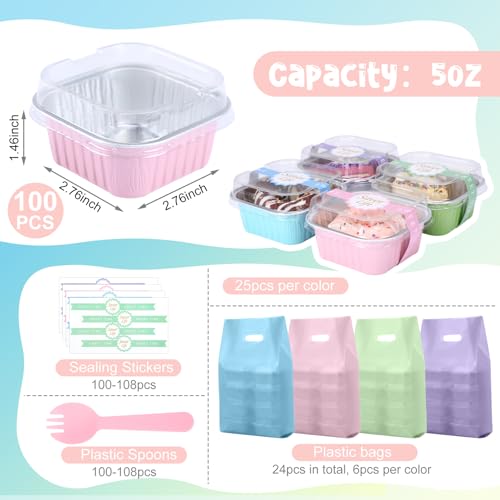 424 Pack Macaron Mini Loaf Pans Set with Lid and Spoon - color: Macaron