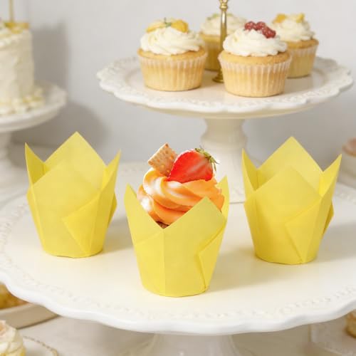 250Pcs Tulip Cupcake Liners,Parchment Paper Cupcake Liner in Standard Size - color: Yellow