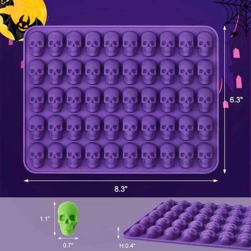 Mini Skull Molds, Halloween Gummy Chocolate Molds, 100 Cavities, 2Pcs - color: Skull