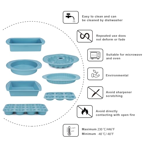 Nonstick Silicone Baking Mat Set, 9-in-1 Heat Resistant Cookie Sheet & Cake Pan Molds for Muffin, Loaf, Pizza, Cheesecake, Cupcake, Pie - Oven Bakeware Tools Kit - color: Blue