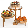 GEHE 3 Tier Round Cupcake Stand, 360° Rotatable Acacia Wood Cake Stand Cupcake Tower, Rustic Wooden Tiered Dessert Table Display Set, Tiered Tray Stands for Birthday, Wedding Party (12-10-8 IN)