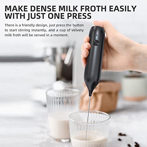 CIRCLE JOY Rechargeable Milk Frother Handheld, Coffee Frother Wand Drink Mixer with Stainless Steel Whisk for Coffee, Cappuccino, Lattes, Frappe, Matcha and Hot Chocolate, Black - color: Black