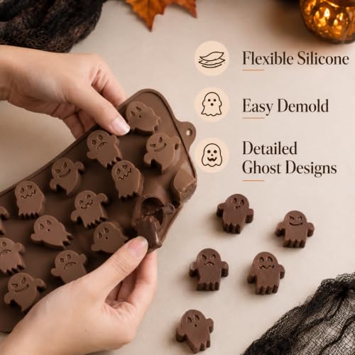 15-Cavity Halloween Ghost Silicone Mold for Chocolate Candy and Ice