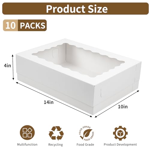 Moretoes 10pcs 14x10x4in Quarter Sheet Cake Boxes with Window, White Large - size: 14*10*4In