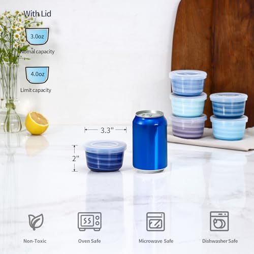 Selamica 4 oz Ramekins with Lids Oven Safe, Set of 6, Gradient Blue - color: Gradient Blue, size: 4 Oz