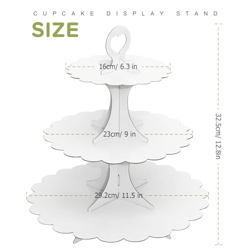 3-Tier Cupcake Stand White 2-Pack, Cardboard Dessert Display Tower - color: White 2 Pack