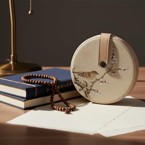 LUOZZY Pu'er Tea Cake Storage Bag Round Tea Cake Packing Bag with Plum Blossom Pattern Teacakes Organizer with Portable Loop for Home Office Decoration