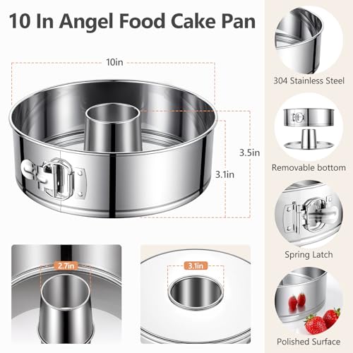 10-Inch Angel Food Bundt Cake Pan, Removable Bottom, 304 Stainless Steel