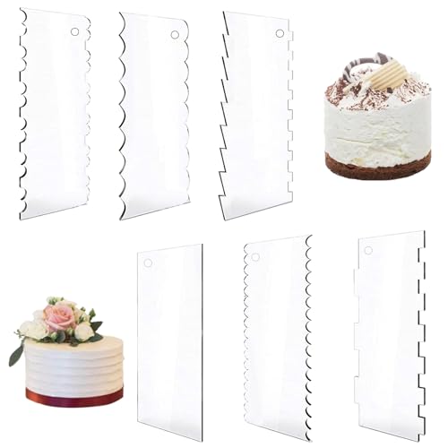 6 Pcs Acrylic Cake Scraper, 9.4 In Clear Cake Smoother Professional A Set DIY Cake Icing Frosting Buttercream Cream Decorating Comb for Pastry Cutter, Easy Cake Decor