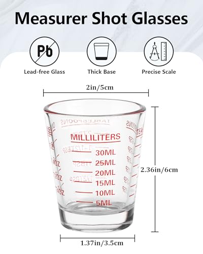 Shot Glass Measuring Cup Set, 6 Pack Espresso Shot Glasses (Mixed Colors) - color: 6 Pack-2White+2Red+2Black