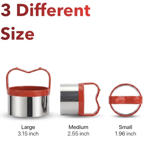 3Pcs Round Cookie Cutters with Handle, Circle Biscuit Cutter for Baking, Dough Cutter, Metal Cookie Cutters, Coated and Soft PVC for Protection