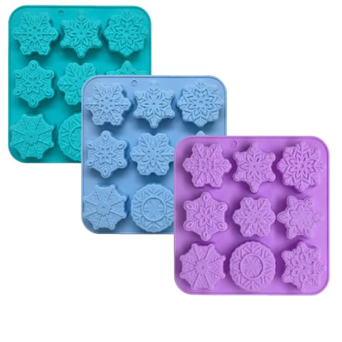 3Pcs Snowflake Silicone Mold - 9-Style Christmas Snowflake Chocolate and Candy Molds, Christmas Silicone Molds for Desserts, Soap, Candles, Jello, Ice, and Wax Melts - color: G