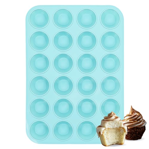 CAKETIME Silicone Mini Muffin Pan, 24 Cups Nonstick Mini Cupcake Pan for Baking Muffin, Cupcake, Egg Bites, Fat Bomb, Light Blue - size: Mini 24-Cup