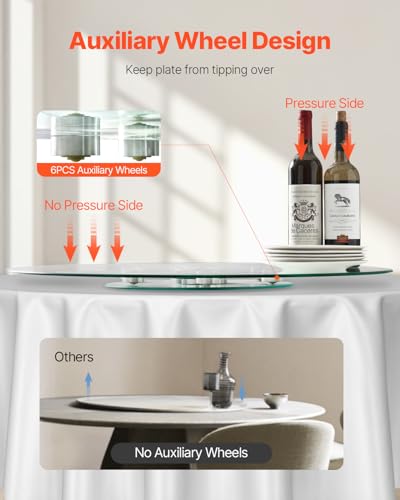 VEVOR 30 in Glass Lazy Susan Turntable, Tempered Glass Dining Table Centerpiece with 6 Rotating Wheels, 360° Smooth and Silent Spin Tabletop Rotating Tray, for Family Gatherings, Banquets & Weddings - size: 30.24 x 30.24 x 1.50 in