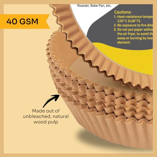Mindful Design Air Fryer Paper Liners,125Pcs Parchment Paper, Air Fryer Disposable Liner for Microwave, Non-Stick Round Free of Bleach (8IN) - size: Round 8"
