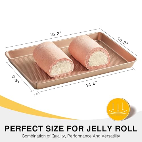 HONGBAKE Jelly Roll Pan 15x10, Nonstick Cookie Sheets for Baking - color: Champagne Gold, size: Jelly Roll Pan