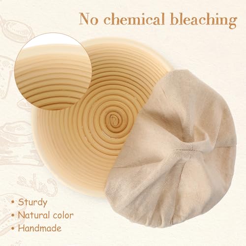 Irenare 10 Pcs Bread Banneton Proofing Basket Round Dough Sourdough Proofing Basket Rattan Bakery Baking Bread Bowl with Liner and Scraper Tool Set for Starter Gifts Professional Home Bakers (7 Inch) - size: 7 Inch