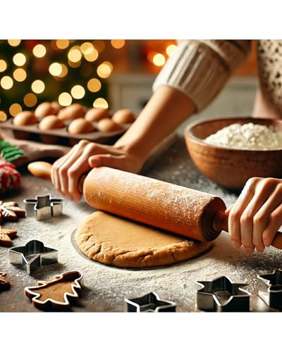 Classic Wooden Rolling Pin for Baking - 17-Inch Natural Beechwood Dough Roller with Easy-Grip Handles - Perfect for Bread, Pizza, Pastries, Cookies - Durable and Lightweight Kitchen Tool - size: 1 Pack Rolling Pin