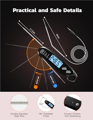 Instant Read Meat Thermometer Digital for Cooking with Dual Probe - color: Black
