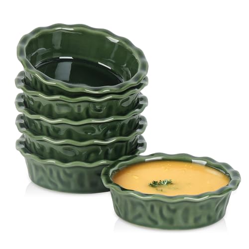 Vicrays Ceramic Pie Pan for Baking - 5.5 inch Small Pie Plates Deep Dish Round Pot Casserole Mini Serving Bowl, Microwave Oven Safe for Dessert Apple Pie Cake Tart Pizza, Set of 6 - Green - color: Green