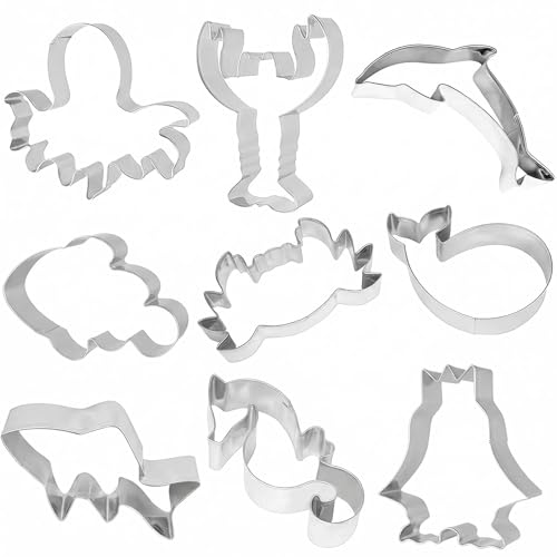 HENGYID Animal Cookie Cutter Set - 9 PCS Stainless Steel Shaped Cookie Candy Food Cutters Molds for DIY, Kitchen, Baking, Cake, Holiday Celebration, Kids Animal Themed Birthday Party (Ocean) - color: Ocean