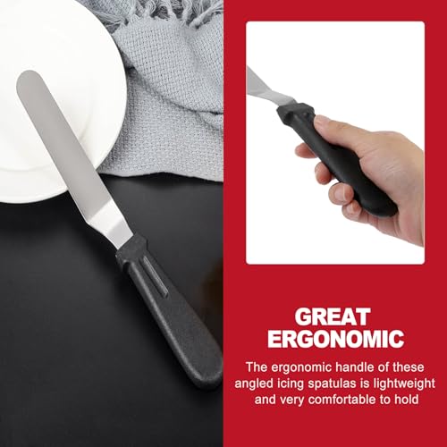 2 Piece Angled Icing Spatula Set (6" and 8"), Stainless Steel Offset Frosting Spatula with Ergonomic Handle, Cake Spatula for Cake Decorating and Baking, Ideal Icing Spatula for Cakes