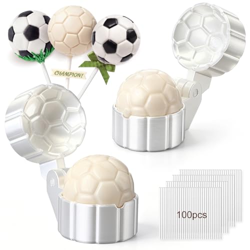 2 Pcs Soccer Cake Pop Mold with 100 Pcs Sticks, Soccer Mold - style: Soccer