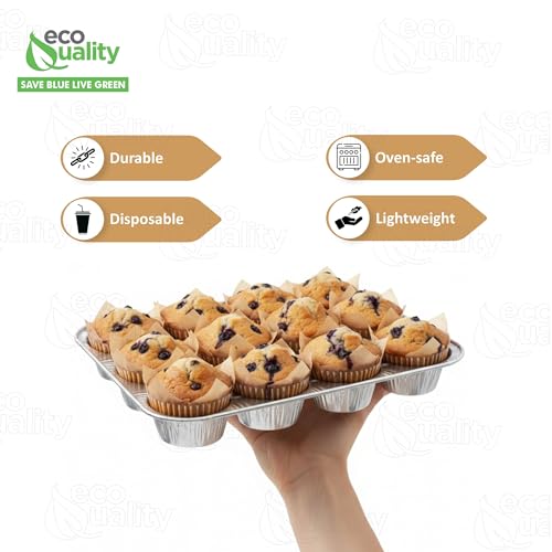 Aluminum 12 Cup Muffin Pan - Disposable Aluminum Cupcake Pans - Muffin Tin Great for Baking Cupcakes, Mini Muffins, Small Pies - Heavy Duty, Durable Reusable Recyclable - Bake Sale Pans Bulk (30) - size: 30