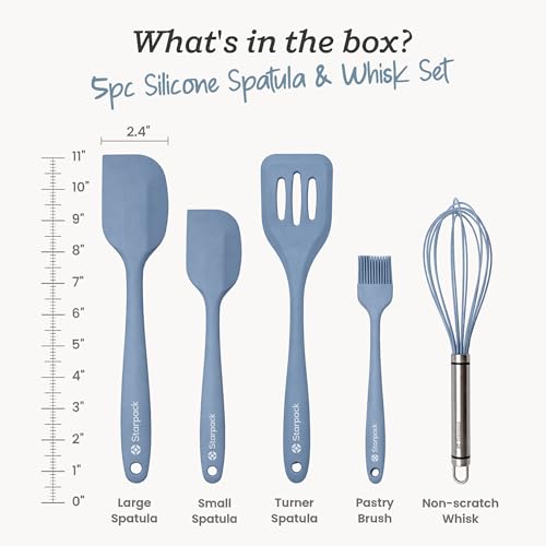 Starpack Flip and Whip Silicone Baking Utensils Set (5-Piece) - LFGB Non Toxic, 600°F Heat Resistant, BPA-Free - Whisk and Rubber Spatula Set with Pastry Brush - Dishwasher Safe, Nonstick Light Blue - color: Light Blue