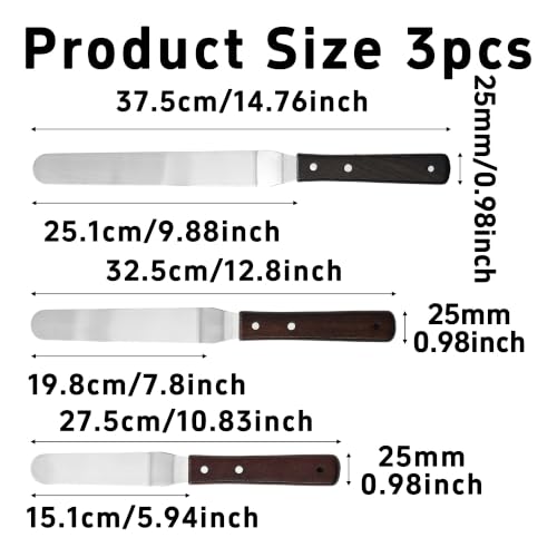 3Pcs 6 & 8 & 10 Inch Stainless Steel Angled Cake Icing Spatula - size: 6 & 8 & 10 Inch