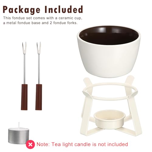BSTKEY 320ML Ceramic Butter Warmer Set with 2 Dipping Forks, Fondue Pot Melting Pot Set, Melt Hot Pot Bowl Set for Cheese Chocolate Butter Caramel (White) - color: White