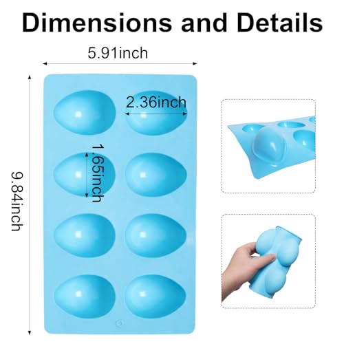 1 Pack Silicone Egg Molds 8 Cavity Easter Silicone Candy Mold 3D Egg-Shaped Silicone Baking Mold for Chocolate, Jello, Mini Cakes, DIY Desserts, Candy, Ice, Pudding, Baking (1, Blue) - color: Blue