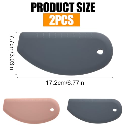 2pcs Silicone Dough Scraper, Curved Edge Bench Scraper & Stainless Steel Sheet Flexible Pastry Scraper Bread Cutter Bowl Pan Scraper Tool for Baking Sourdough Bread Proofing Cake Basket(Pink, Grey)
