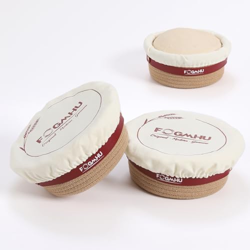 2-Pack Banneton Bread Proofing Baskets – Sourdough Starter Kit for Home Bakers, Cotton Rope Bannetons with Liners, Hanging Hooks & Dough Guide