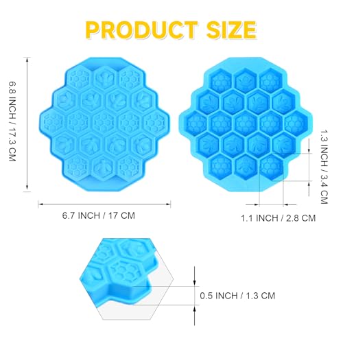 3Pcs Honeycomb Bees Silicone Molds, XJMWXHFC 19 Cavities Chocolate Molds, Food Grade Silicone Baking Molds, Non-Stick Cake Mold for Chocolate, Candy, Jelly, Ice Cube, Mini Cakes (Pink, Green, Blue)