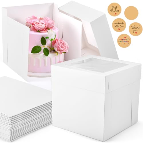 12Pcs Cake Boxes, 10x10x10 Inches Tall Cake Boxes with Window, White - color: White, size: 10x10x10inch