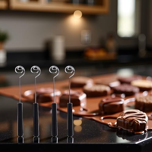 4 Pcs Black Candy Dipping Tools Set Chocolate Dipping Fork Baking Supplies Stainless Steel Fondue Diy Decorating Tools Kitchen Gadget，Fondue Forks Specialty Forks