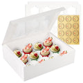 12-Count White Cupcake Boxes with Window and Insert, 13x10x3.5 Inch, Set of 10, Suitable for Cupcakes, Muffins, and Cookies