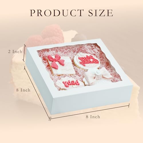 50 Pack Pie Boxes 8x8x2 Inch Bakery Boxes Cookie Box Treat Box - color: White