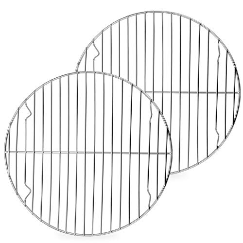 P&P CHEF 10.5 Inch Cooking Rack Round for Steaming Cooling, Silver, 2 Pack - color: Silver, size: 10½ inch