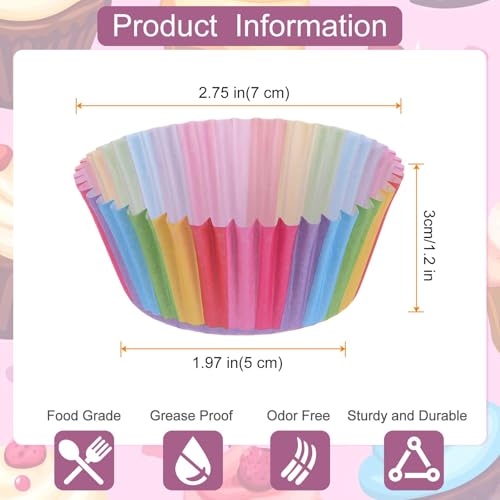 100 Pack Rainbow Cupcake Liners, Standard Size Greaseproof Baking Cups