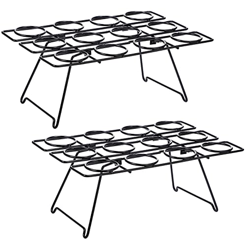 2 Pack Ice Cream Cone Holders Rack with 12 Holes Cake Cone Stand, Black - color: Black