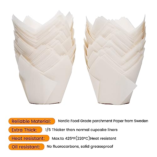 Bake Choice 100pcs Extra Large White Tulip Cupcake Liners for Baking - color: White