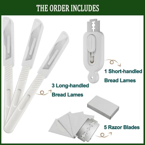 Bread Lame Set 4 Pack Sourdough Scoring Tool Stainless Steel Dough Scoring Knife with Replaceable Razor Blades Storage Box Long and Short Handle for Artisan Bread Baking